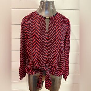 ❤️ MICHAEL MICHAEL KORS – Tie-Front Chevron Blouse – Size S